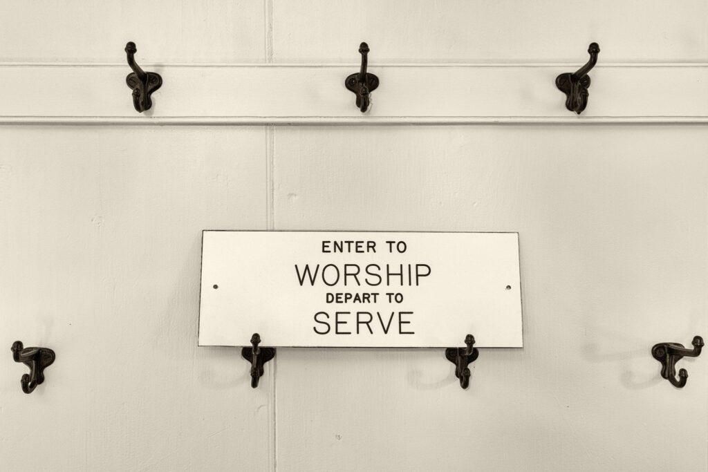Enter to Worship; Depart to Serve display plaque 
