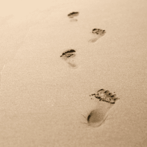Footprints in the sand walking away